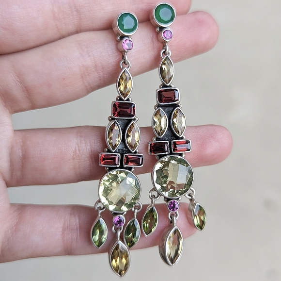 Nicky Butler gemstone sterling silver earrings vintage 925 green red dangle - Picture 6 of 6